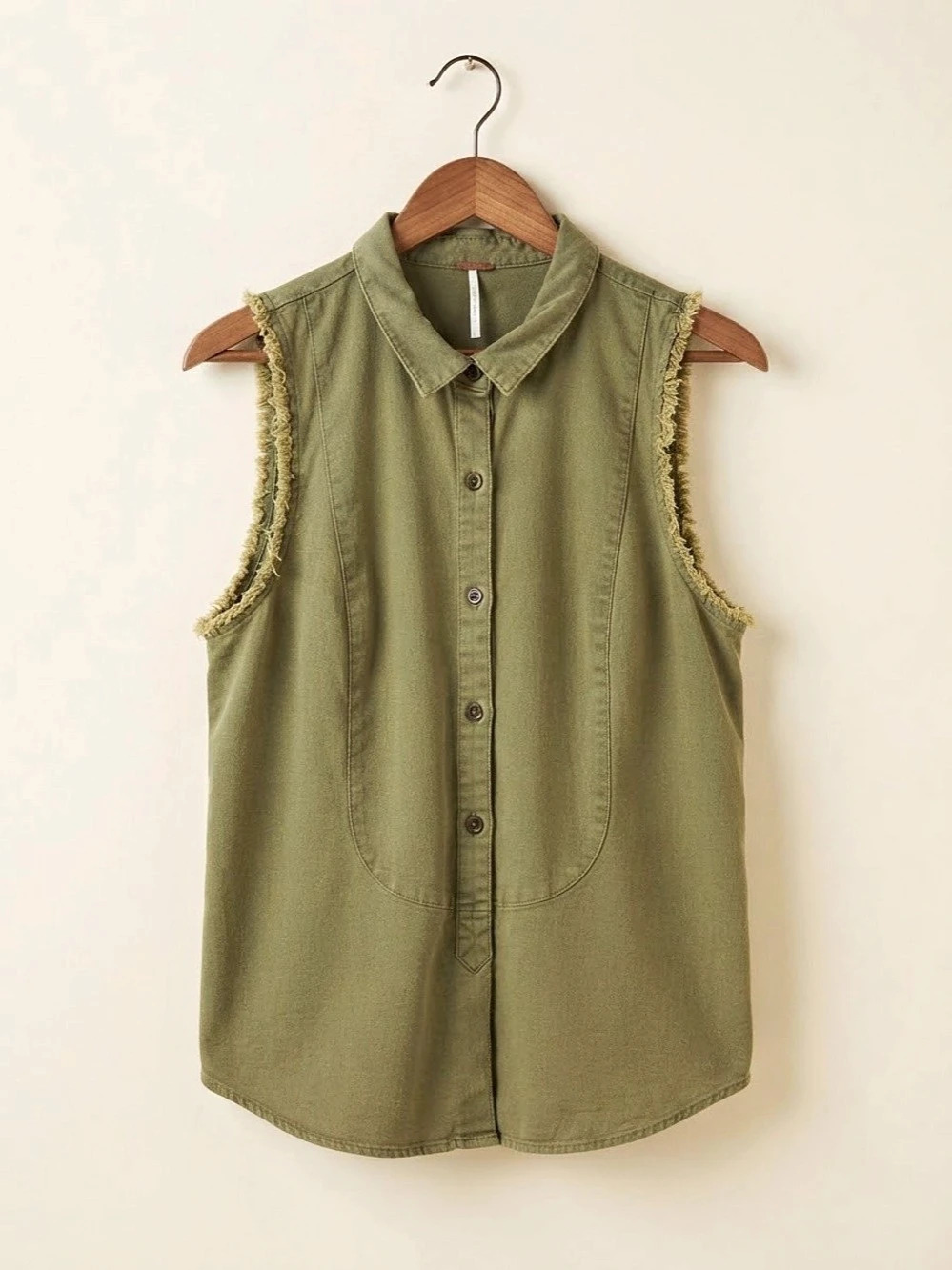 Free People Olive Sleeveless Button Down Top